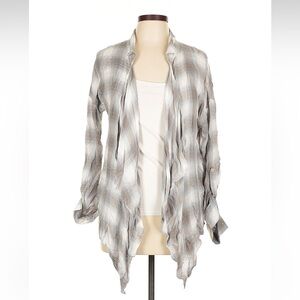ELAN Plaid Open Front Cardigan
